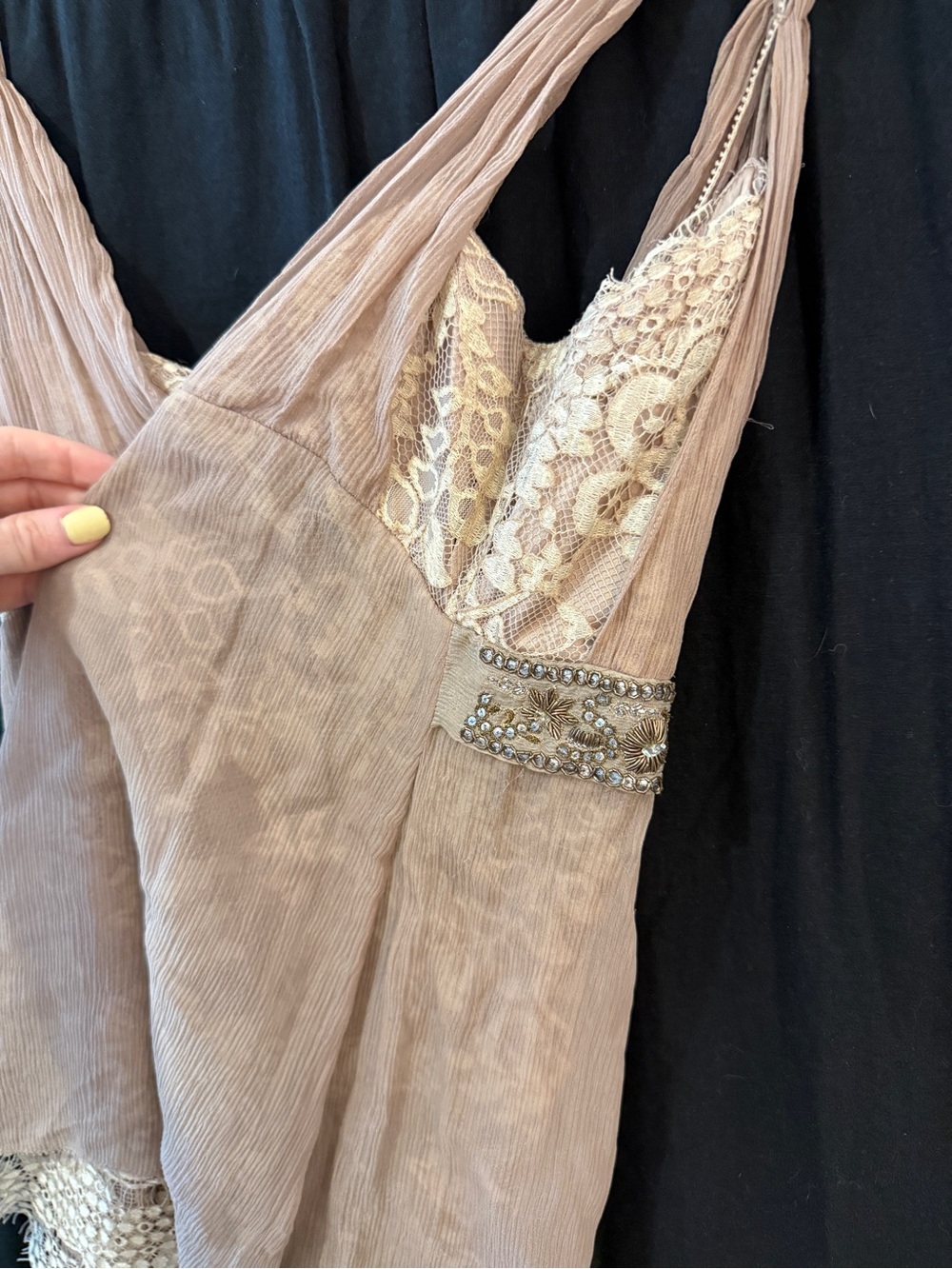 NWT Elie Tahari Vintage Silk Lace-Trim Embellished Blouse - Picture 6 of 7